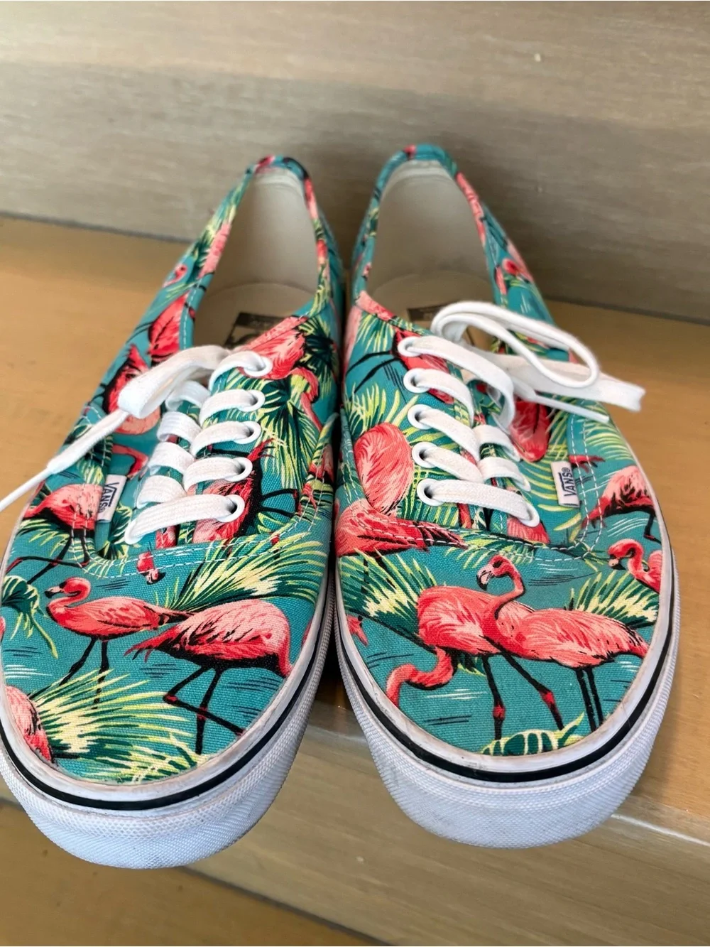 Vans Flamingo Print Canvas Sneakers - Teal, Pink, White